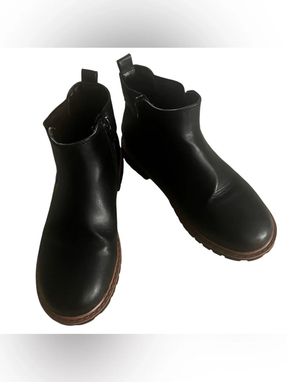 Nordstrom Kids Black Ankle Boots with Brown Sole